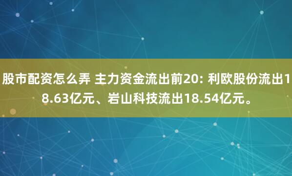 股市配资怎么弄 主力资金流出前20: 利欧股份流出18.63亿元、岩山科技流出18.54亿元。