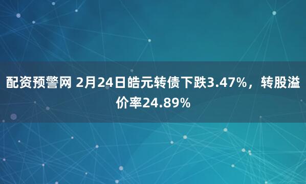 配资预警网 2月24日皓元转债下跌3.47%，转股溢价率24.89%